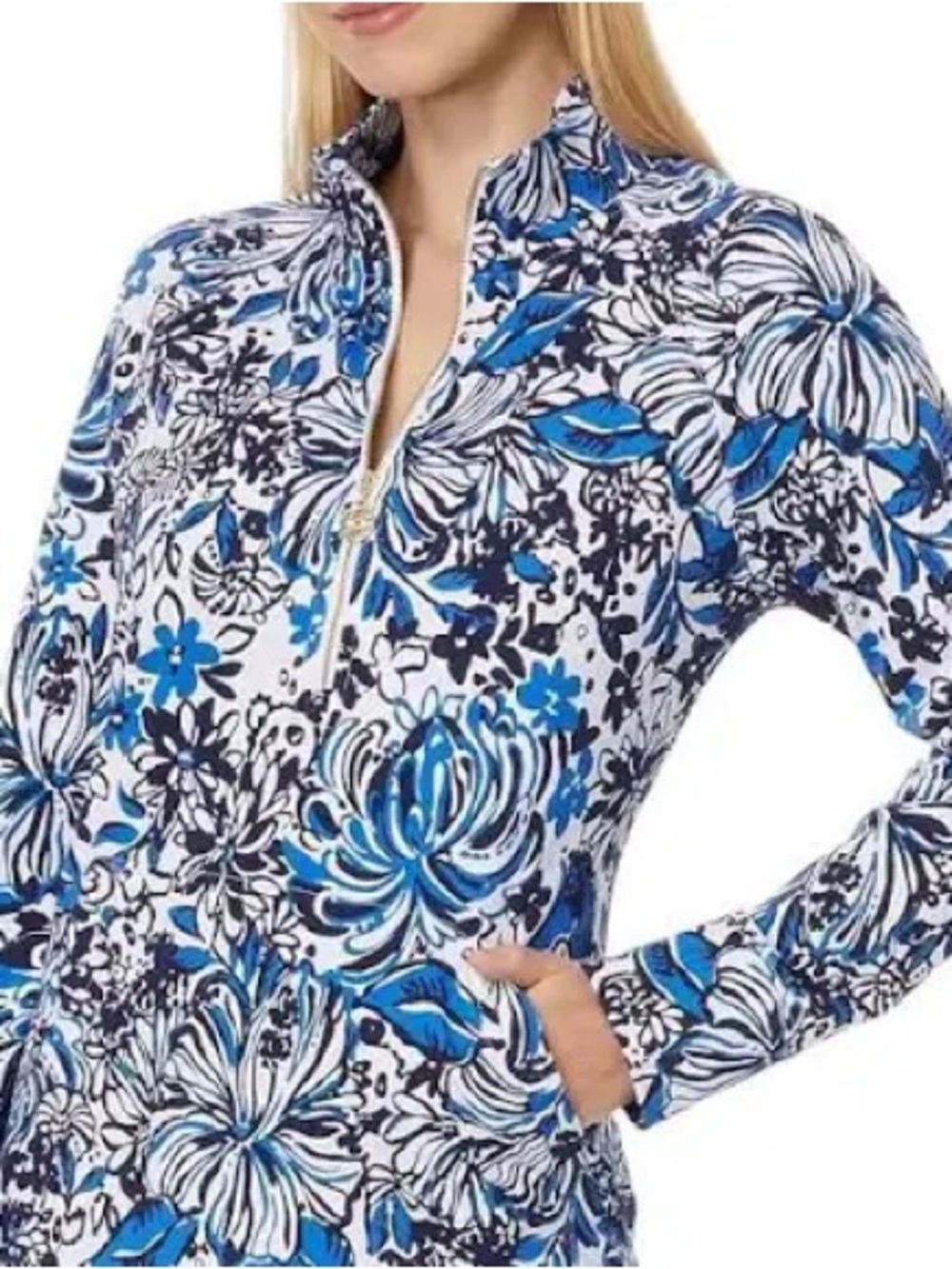 Lilly Pulitzer Blue, White & Black Floral Quarter-Zip Pullover